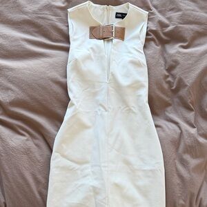 Zara Cream Midi Dress with Brown Belt